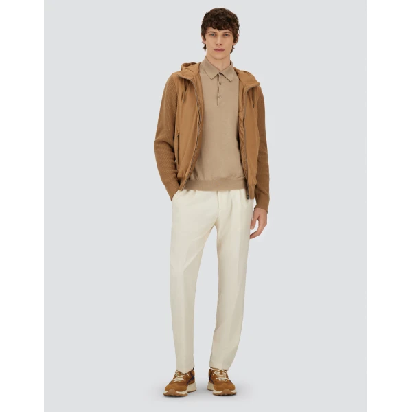Herno Ecru Resort Polo Shirt in Wool and Silk Knit | Men's T-Shirts and Polos | Luxury Shoes 