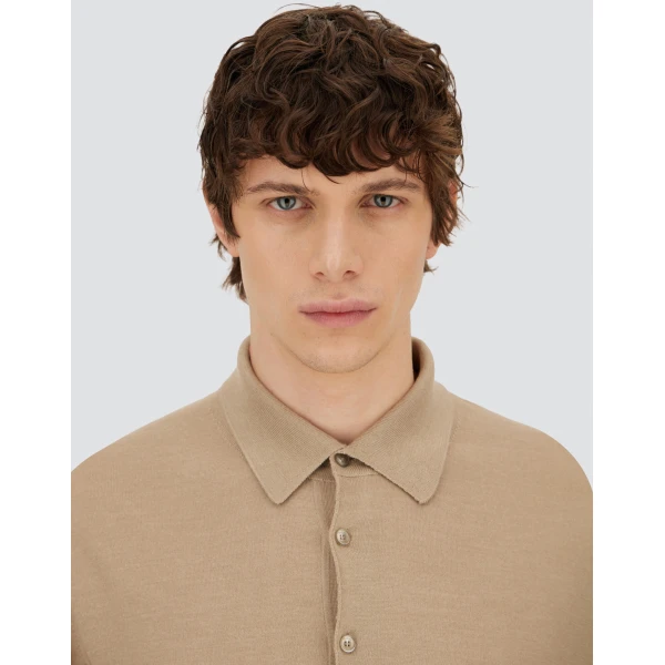 Herno Ecru Resort Polo Shirt in Wool and Silk Knit | Men's T-Shirts and Polos | Luxury Shoes 