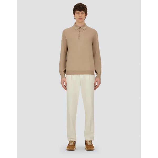 Herno Ecru Resort Polo Shirt in Wool and Silk Knit | Men's T-Shirts and Polos | Luxury Shoes 
