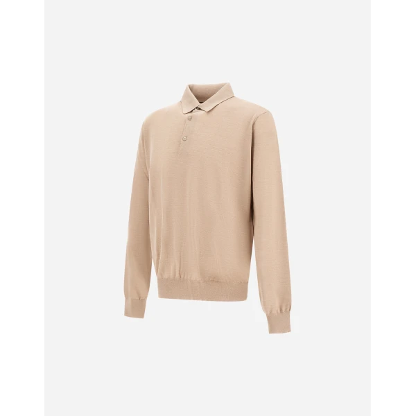 Herno Ecru Resort Polo Shirt in Wool and Silk Knit | Men's T-Shirts and Polos | Luxury Shoes 