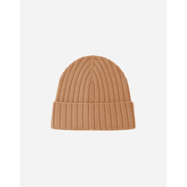 Herno English Rib Cashmere Beanie in Camel | Men's Hats | Luxury Shoes 
