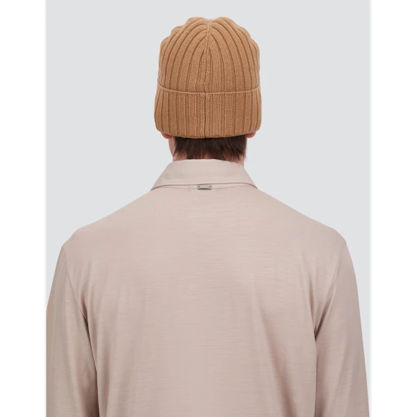Herno English Rib Cashmere Beanie in Camel | Men's Hats | Luxury Shoes 