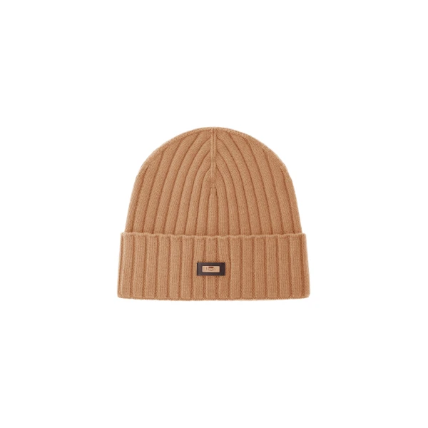 Herno English Rib Cashmere Beanie in Camel | Men's Hats | Luxury Shoes 