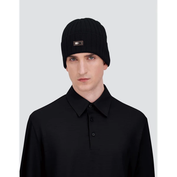 Herno English Rib Cashmere Beanie in Dark Blue | Men's Hats | Luxury Shoes 