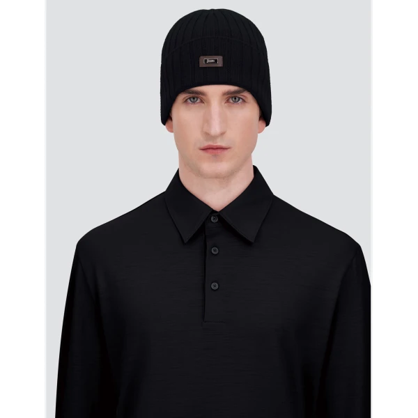 Herno English Rib Cashmere Beanie in Dark Blue | Men's Hats | Luxury Shoes 