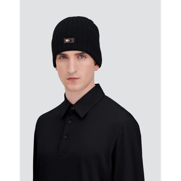 Herno English Rib Cashmere Beanie in Dark Blue | Men's Hats | Luxury Shoes 