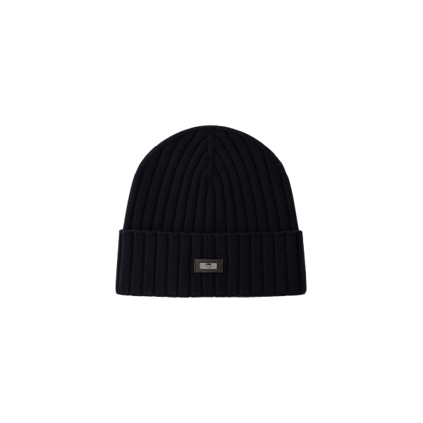 Herno English Rib Cashmere Beanie in Dark Blue | Men's Hats | Luxury Shoes 