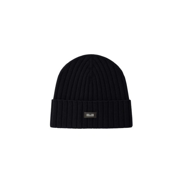 Herno English Rib Cashmere Beanie in Dark Blue | Men's Hats | Luxury Shoes 