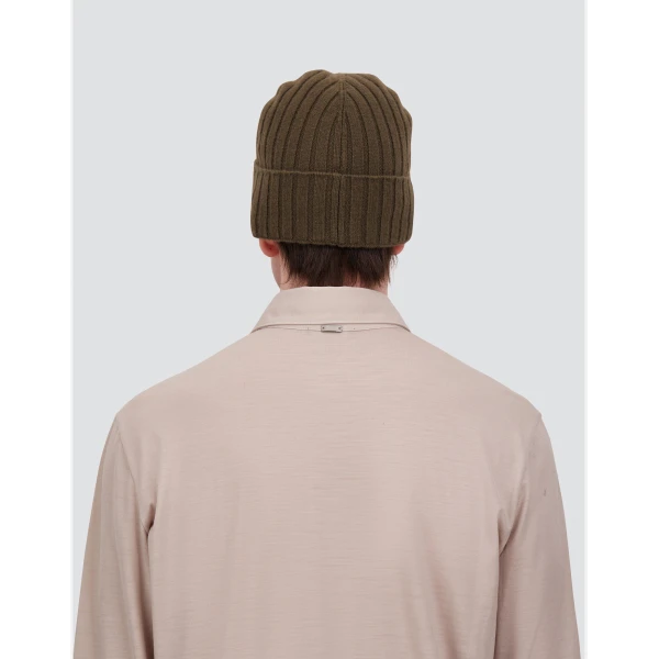 Herno English Rib Cashmere Beanie in Light Military | Men's Hats | Luxury Shoes 