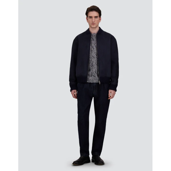 Herno Faux Shearling Bomber Jacket in Blue | Men's Jackets | Luxury Shoes 