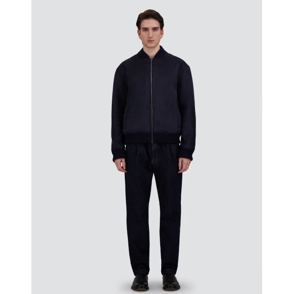 Herno Faux Shearling Bomber Jacket in Blue | Men's Jackets | Luxury Shoes 