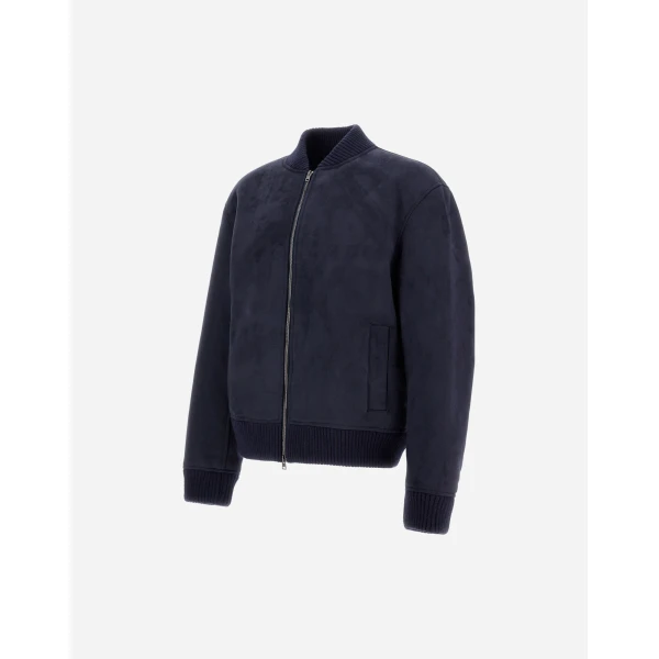 Herno Faux Shearling Bomber Jacket in Blue | Men's Jackets | Luxury Shoes 