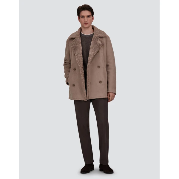 Herno Faux Shearling Peacoat in Pearl Grey | Men's Coats | Luxury Shoes 