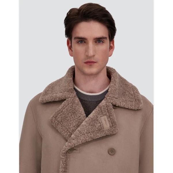 Herno Faux Shearling Peacoat in Pearl Grey | Men's Coats | Luxury Shoes 