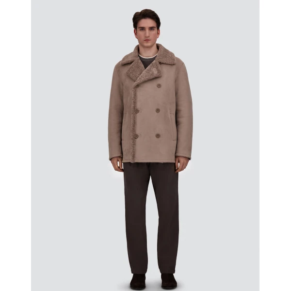 Herno Faux Shearling Peacoat in Pearl Grey | Men's Coats | Luxury Shoes 