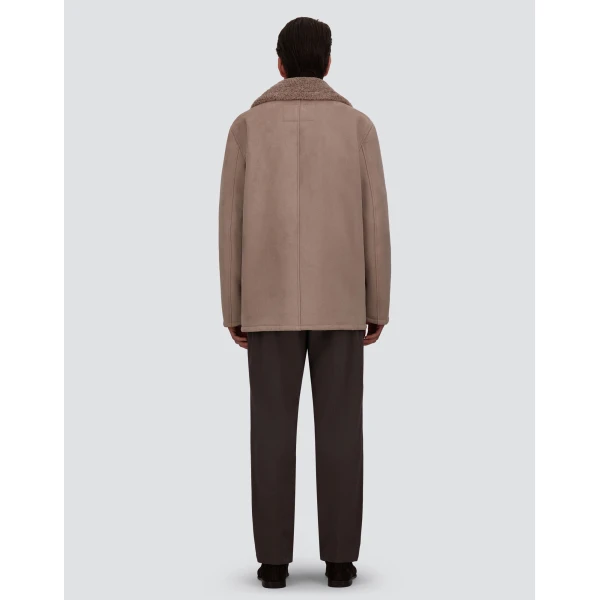 Herno Faux Shearling Peacoat in Pearl Grey | Men's Coats | Luxury Shoes 