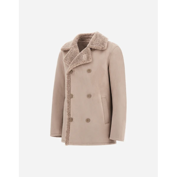 Herno Faux Shearling Peacoat in Pearl Grey | Men's Coats | Luxury Shoes 