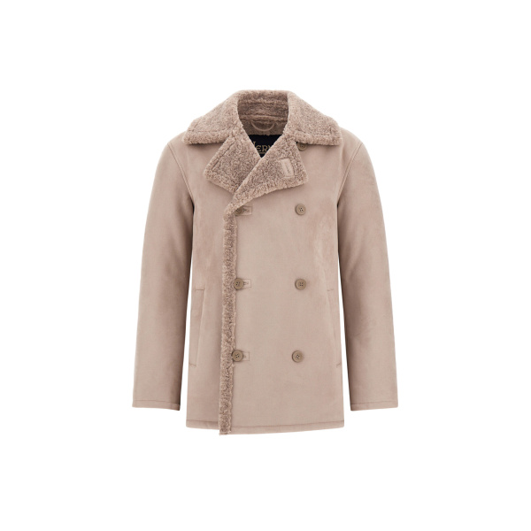 Herno Faux Shearling Peacoat in Pearl Grey | Men's Coats | Luxury Shoes 