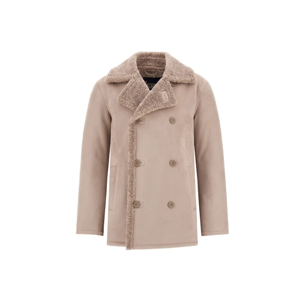 Herno Faux Shearling Peacoat in Pearl Grey | Men's Coats | Luxury Shoes 