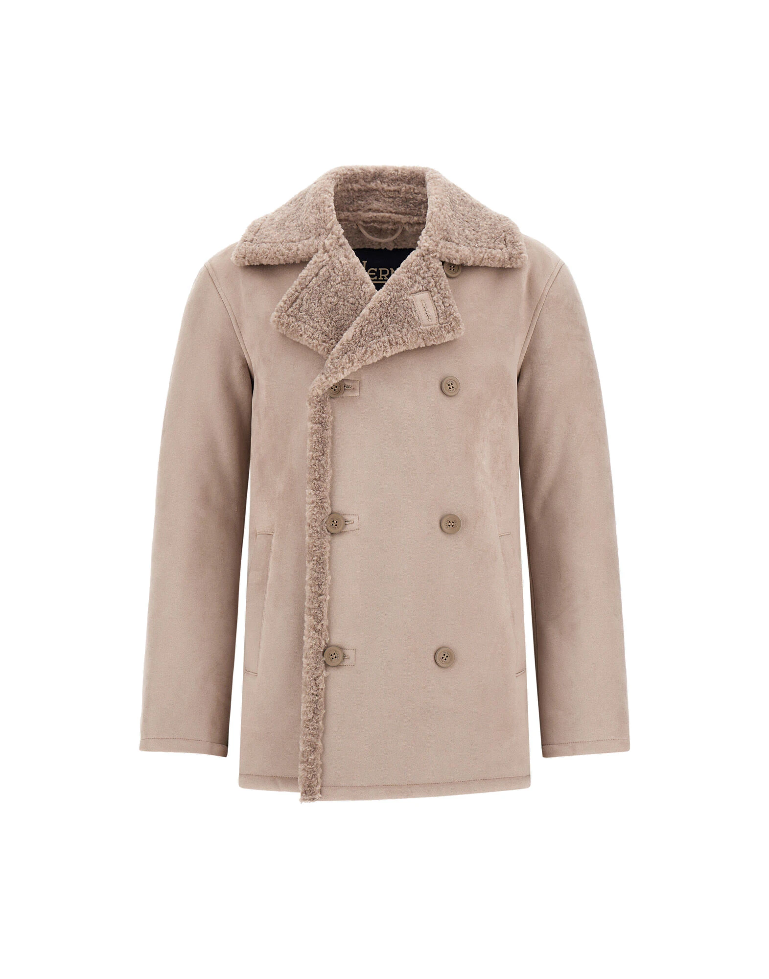 Herno Faux Shearling Peacoat in Pearl Grey Herno Faux Shearling Peacoat in Pearl Grey | Men's Coats | Luxury Shoes