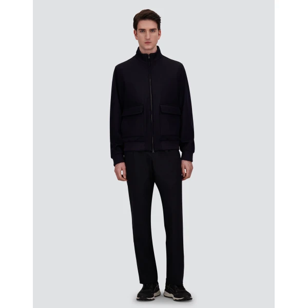Herno Fine Wool Bomber Jacket in Navy Blue | Men's Jackets | Luxury Shoes 