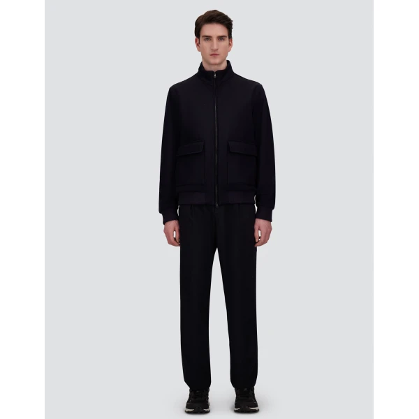 Herno Fine Wool Bomber Jacket in Navy Blue | Men's Jackets | Luxury Shoes 