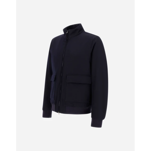 Herno Fine Wool Bomber Jacket in Navy Blue | Men's Jackets | Luxury Shoes 