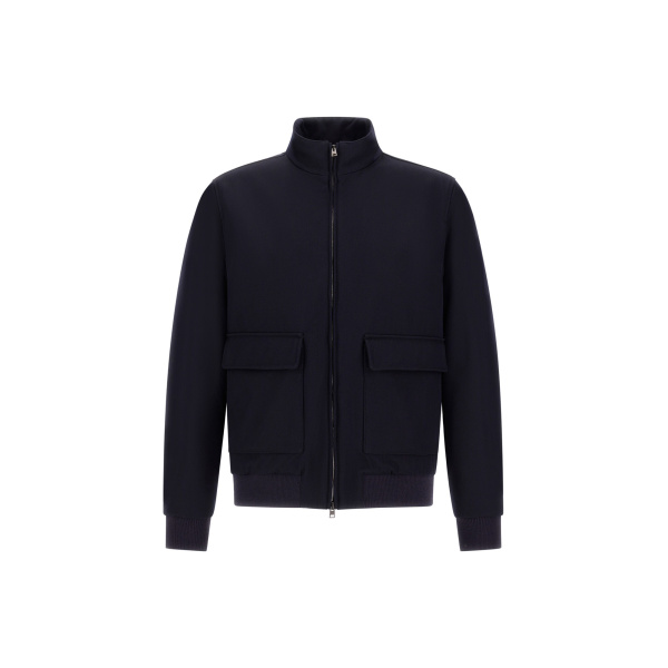 Herno Fine Wool Bomber Jacket in Navy Blue | Men's Jackets | Luxury Shoes 