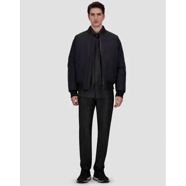 Herno Flannel Bomber Jacket with Waterproof Membrane in Iron | Men's Jackets | Luxury Shoes 