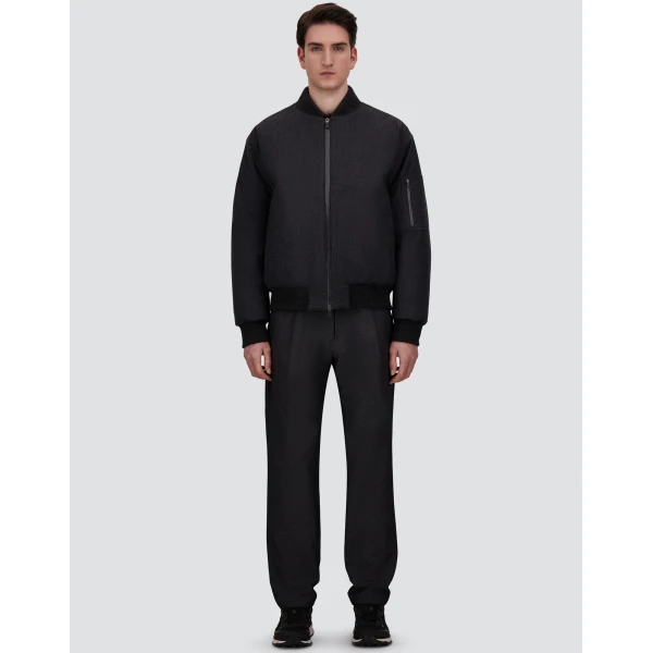 Herno Flannel Bomber Jacket with Waterproof Membrane in Iron | Men's Jackets | Luxury Shoes 