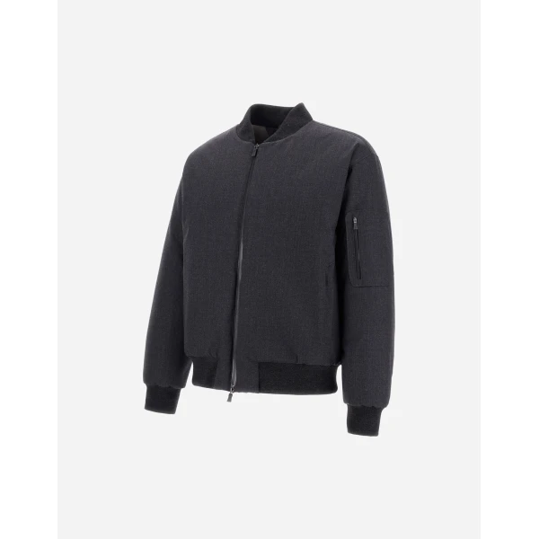 Herno Flannel Bomber Jacket with Waterproof Membrane in Iron | Men's Jackets | Luxury Shoes 