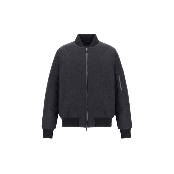 Herno Flannel Bomber Jacket with Waterproof Membrane in Iron | Men's Jackets | Luxury Shoes 