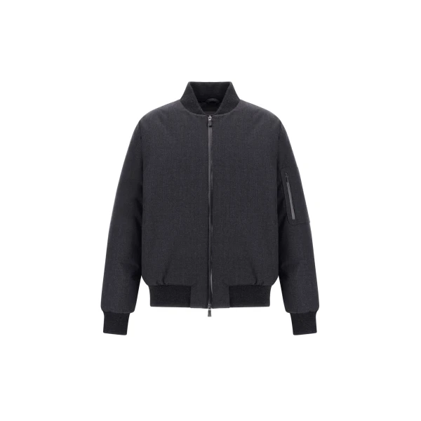 Herno Flannel Bomber Jacket with Waterproof Membrane in Iron | Men's Jackets | Luxury Shoes 