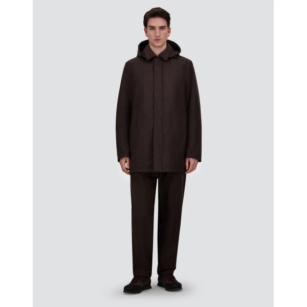 Herno Flannel Coat with Waterproof Membrane in Dark Brown | Men's Coats | Luxury Shoes 