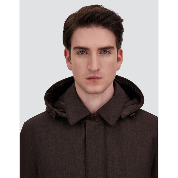 Herno Flannel Coat with Waterproof Membrane in Dark Brown | Men's Coats | Luxury Shoes 