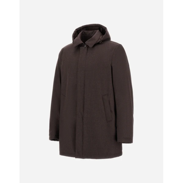 Herno Flannel Coat with Waterproof Membrane in Dark Brown | Men's Coats | Luxury Shoes 