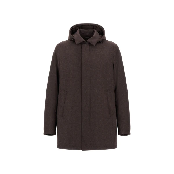 Herno Flannel Coat with Waterproof Membrane in Dark Brown | Men's Coats | Luxury Shoes 
