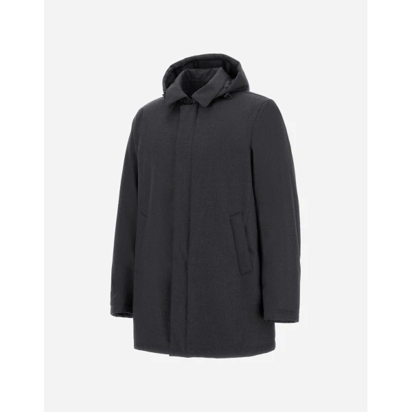 Herno Flannel Coat with Waterproof Membrane in Iron | Men's Coats | Luxury Shoes 