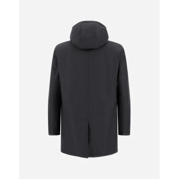 Herno Flannel Coat with Waterproof Membrane in Iron | Men's Coats | Luxury Shoes 