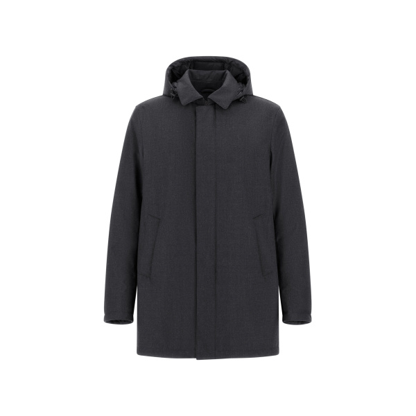 Herno Flannel Coat with Waterproof Membrane in Iron | Men's Coats | Luxury Shoes 