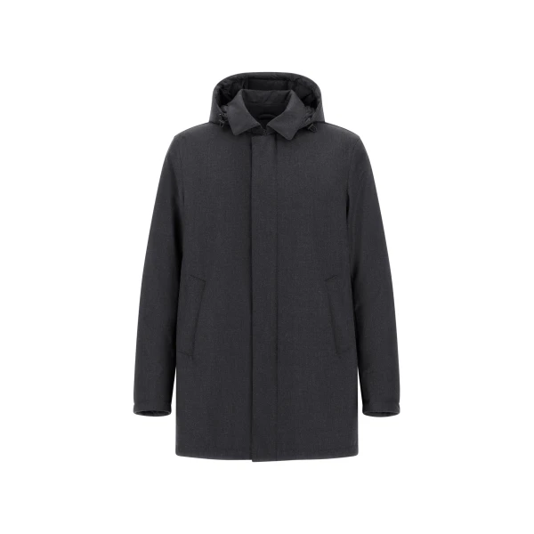 Herno Flannel Coat with Waterproof Membrane in Iron | Men's Coats | Luxury Shoes 