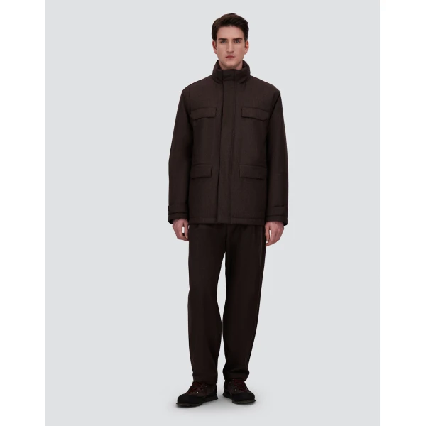 Herno Flannel Field Jacket with Waterproof Membrane in Dark Brown | Men's Jackets | Luxury Shoes 