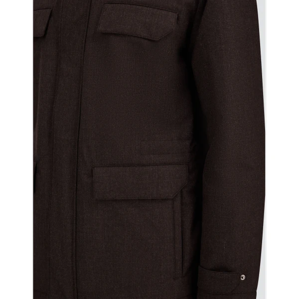 Herno Flannel Field Jacket with Waterproof Membrane in Dark Brown | Men's Jackets | Luxury Shoes 
