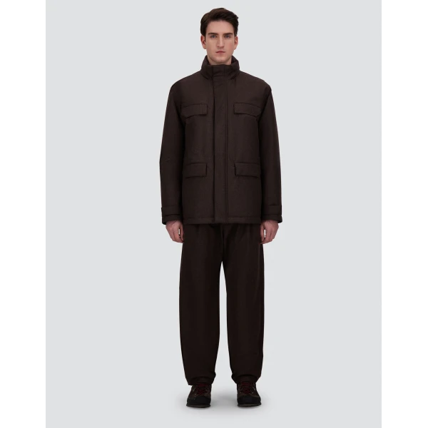 Herno Flannel Field Jacket with Waterproof Membrane in Dark Brown | Men's Jackets | Luxury Shoes 