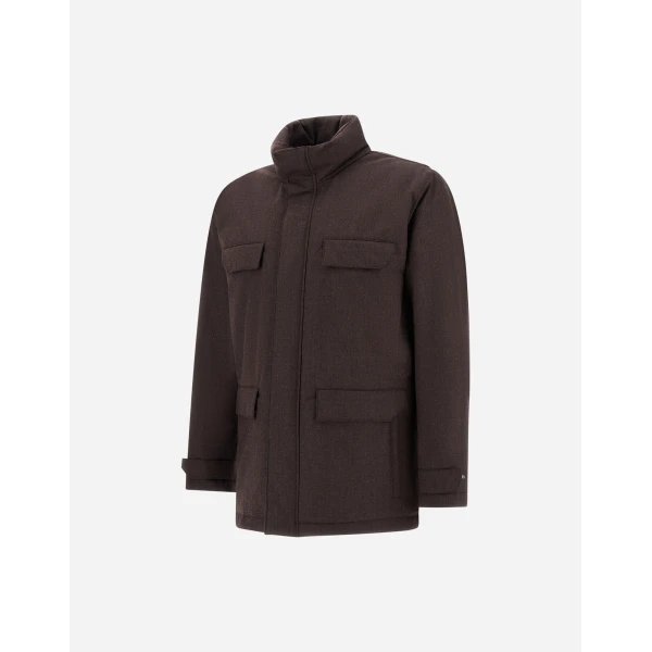 Herno Flannel Field Jacket with Waterproof Membrane in Dark Brown | Men's Jackets | Luxury Shoes 