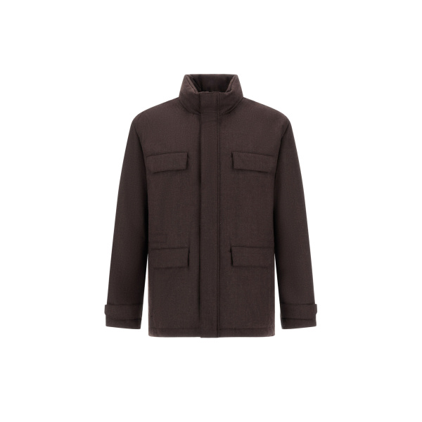 Herno Flannel Field Jacket with Waterproof Membrane in Dark Brown | Men's Jackets | Luxury Shoes 