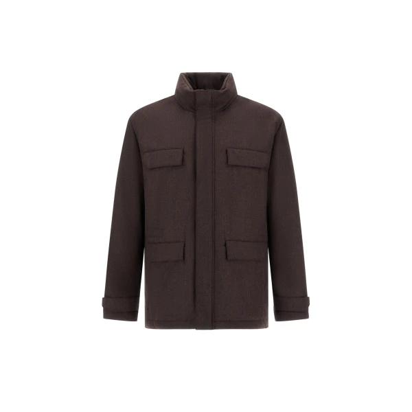 Herno Flannel Field Jacket with Waterproof Membrane in Dark Brown | Men's Jackets | Luxury Shoes 