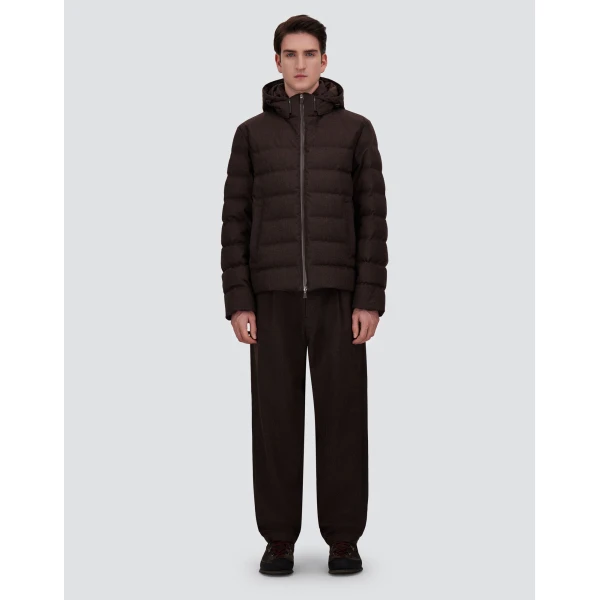 Herno Flannel Jacket with Water-Repellent Coating in Dark Brown | Men's Coats | Luxury Shoes 