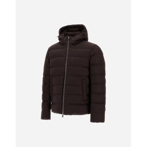 Herno Flannel Jacket with Water-Repellent Coating in Dark Brown | Men's Coats | Luxury Shoes 