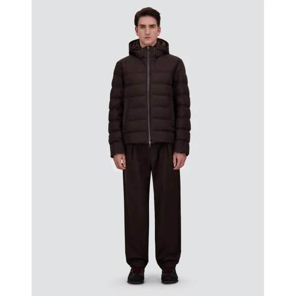 Herno Flannel Trousers with Water-Repellent Coating in Dark Brown | Men's Trousers | Luxury Shoes 